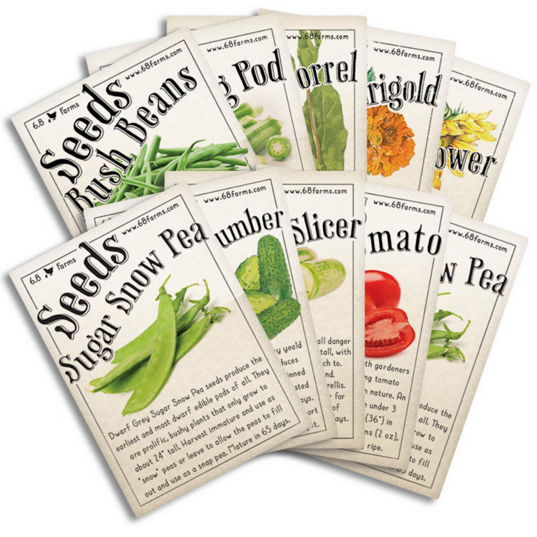 Packets of vegetable seeds. 