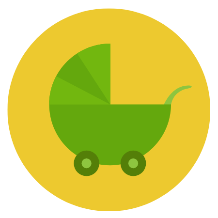 Baby carriage on a yellow circle