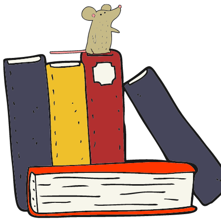 Cartoon mouse on a stack of books
