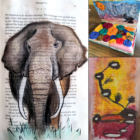Paintings of an elephant and more on book pages