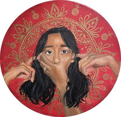 Circle with woman's face