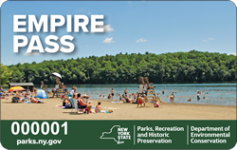 Empire pass with image of people on a lake. 